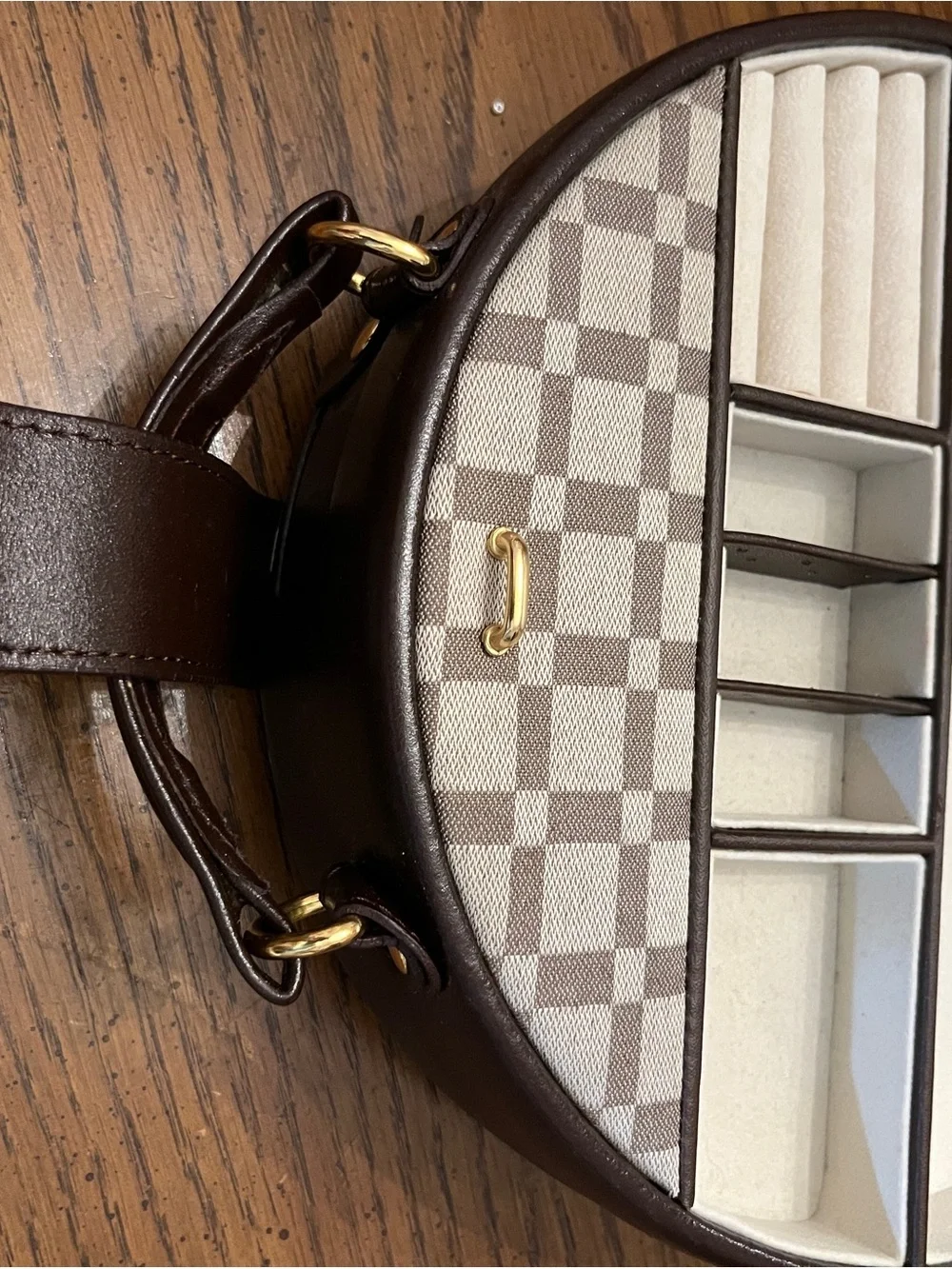 Bey-Berk Brown Leather Checkered Jewelry Box & Valet Tray Set